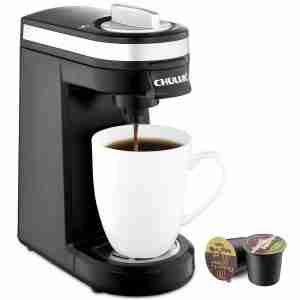 CHULUX coffee maker in the middle of brewing a single cup of black coffee