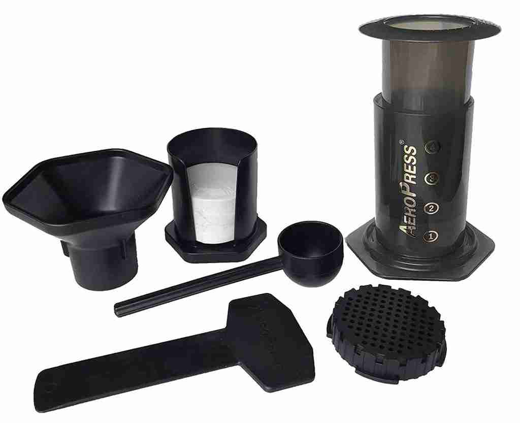 Aerobie AeroPress taken apart. The best coffee maker for outdoors with best flavor.