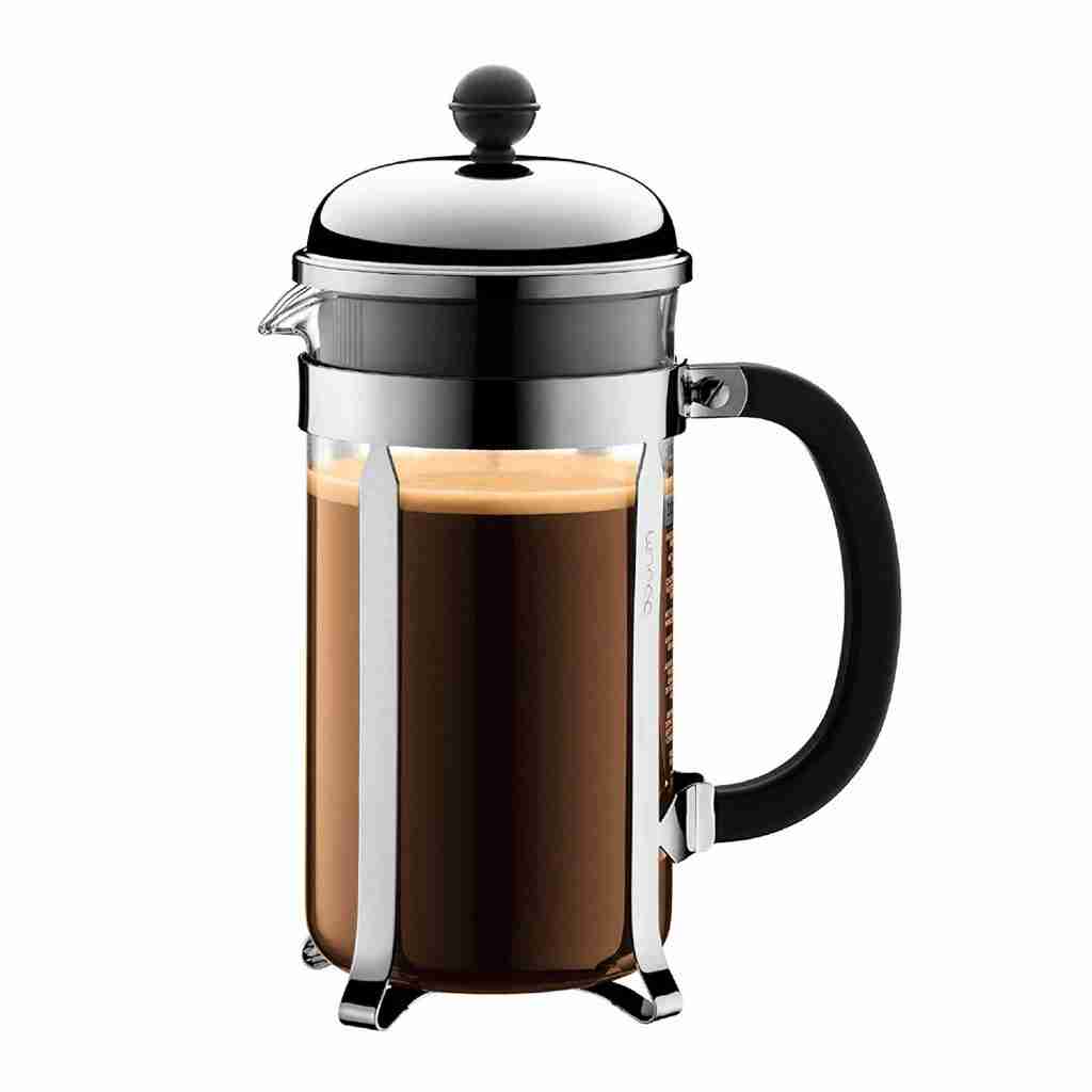 Freshly brewed Kopi Luwak coffee in a Bodum Chambord French Press Coffee Maker