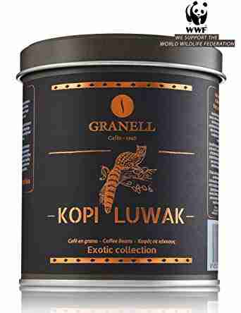 A can of the world's best and most expensive coffee, Kopi Luwak. Black exotic can from the brand Granell.