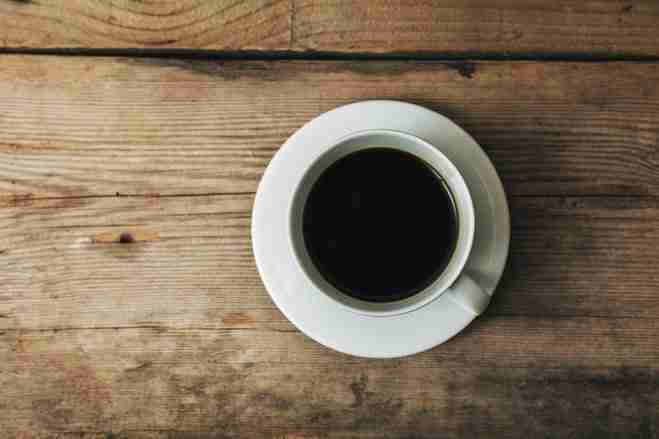 cup of black coffee on a wooden table