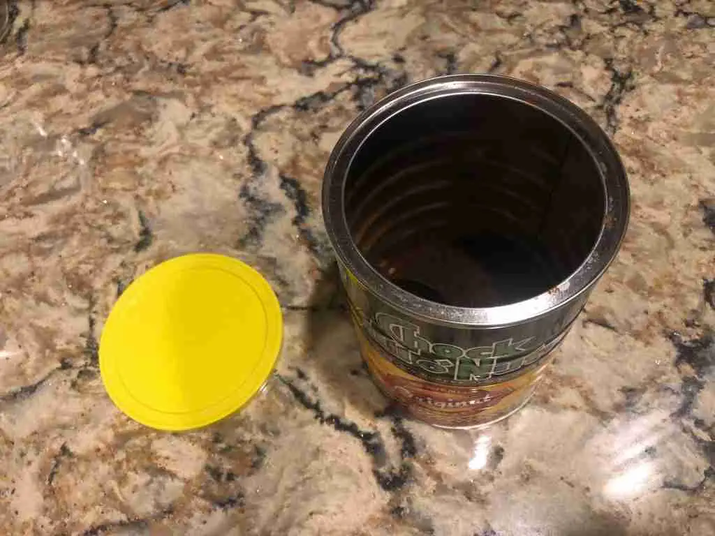 Stale coffee in a chock full o nuts can.