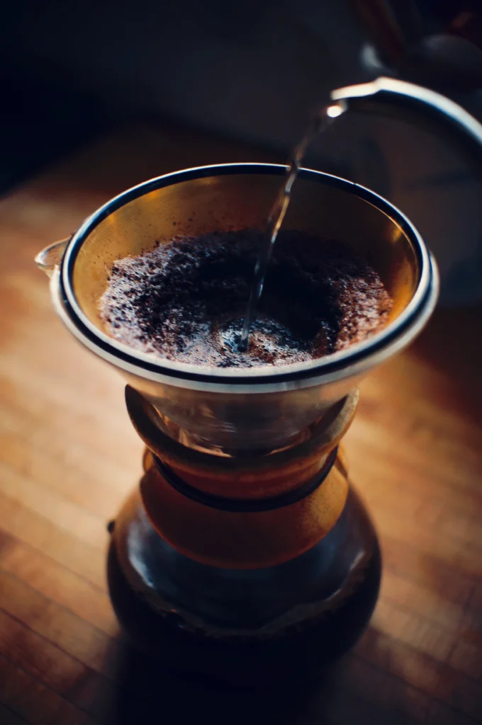 Pour Over Coffee to Water Ratio 10 Coffee in an amber glass cup