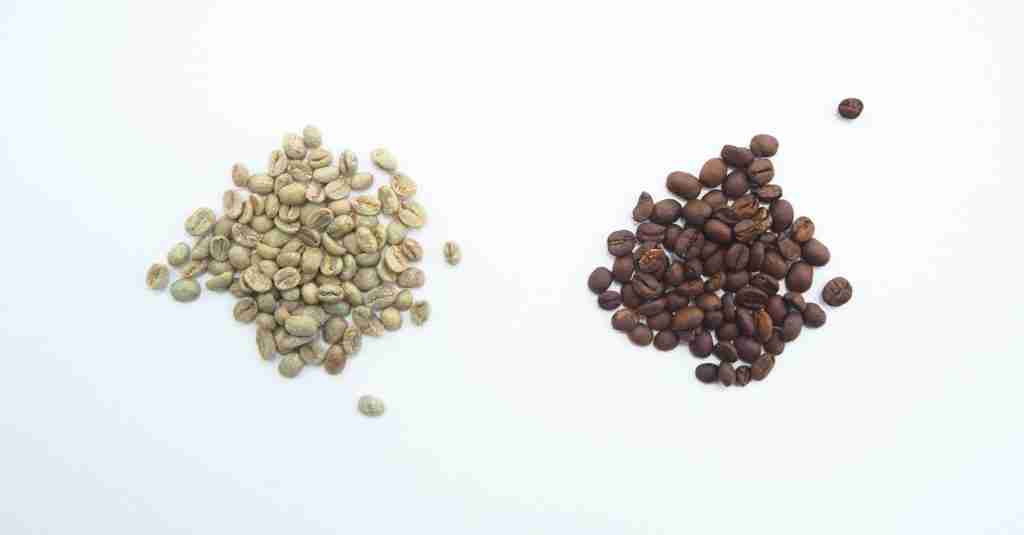 green coffee beans next to roasted coffee beans